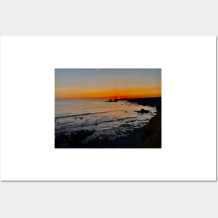 Distant Lighthouse Sunset Pigeon Point Posters and Art